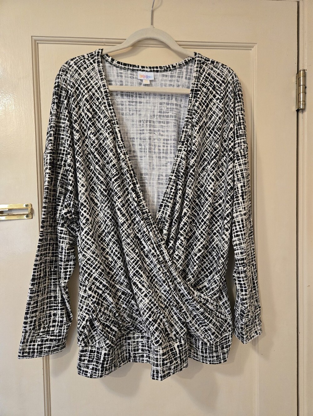 Lularoe Women's Black & White Faux Wrap Top